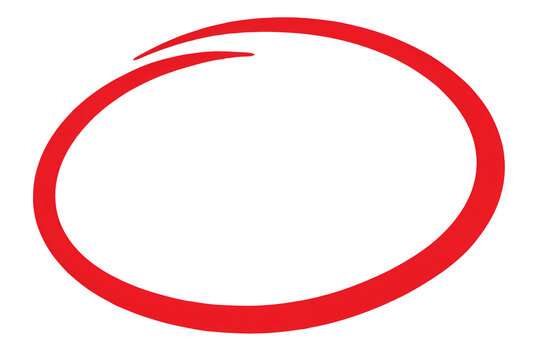 Red hand drawn circle. Isolated marker stroke oval for highlighting important information.
