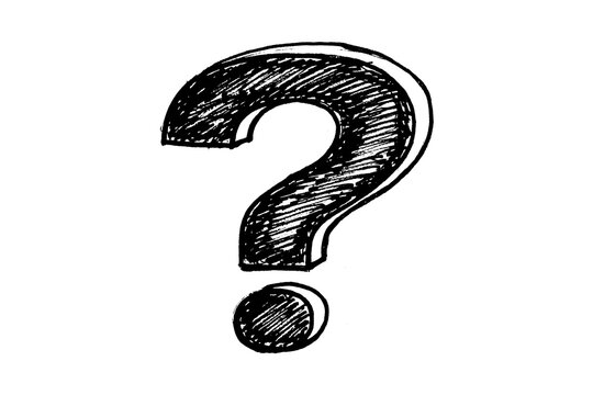 Hand drawn question mark symbol. Sketch style interrogation icon isolated on white background.