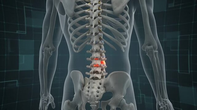 Human spine animation highlighting lower back pain or injury