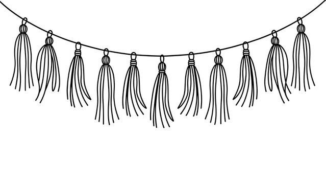 Decorative tassel garland illustration white background.