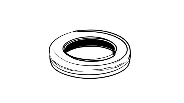 Black rubber gasket ring on white background.