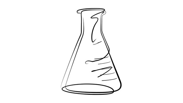 Erlenmeyer flask line art on white background.