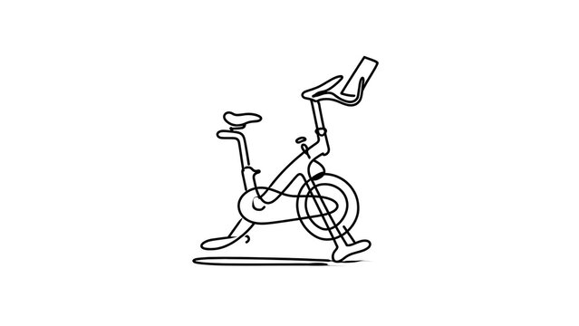 Stationary exercise bike illustration white background.