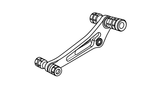 Mechanical linkage assembly on white background.