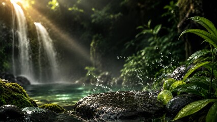 Fototapeta premium Fresh tropical nature background with lime and flowing water
