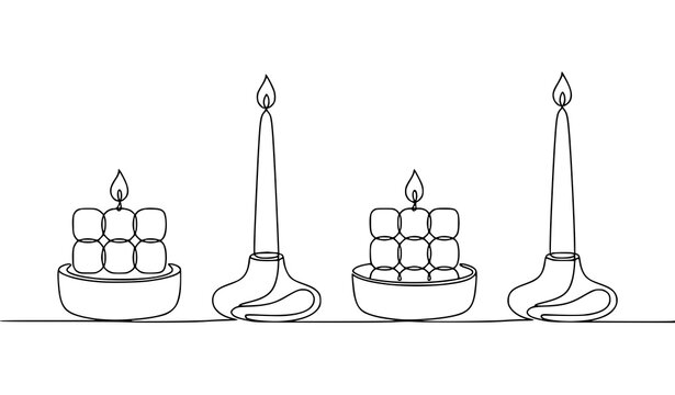 Minimalist candle line art vector illustration with modern continuous line scandinavian home decor wax icons