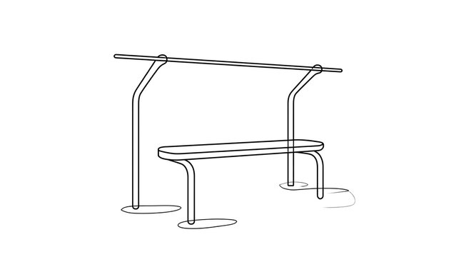 Minimalist bench sketch on white background.