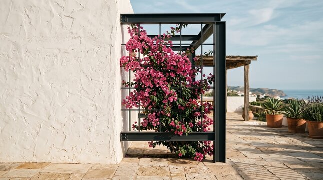 Pink Bougainvillea Climbing Pergola Mediterranean Terrace