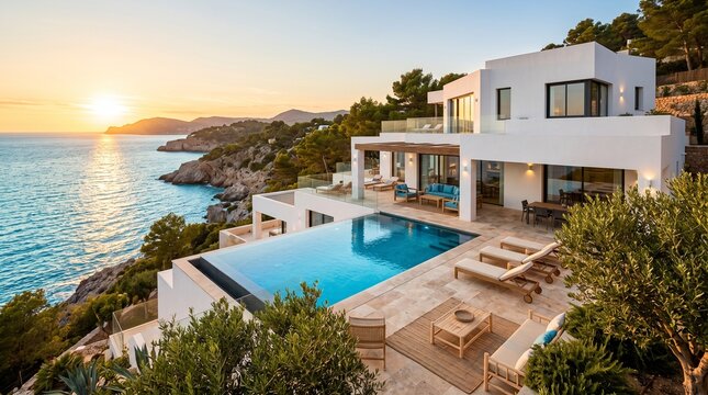 Luxury Cliffside Villa with Infinity Pool at Sunset