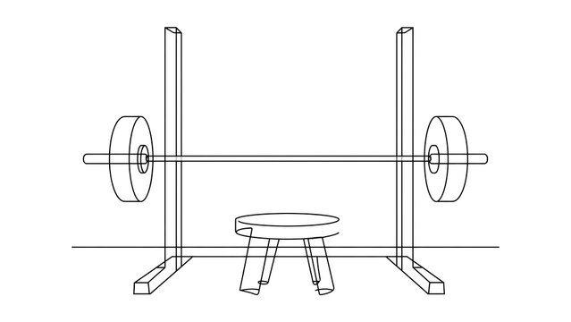 Weightlifting barbell setup on stool white background.