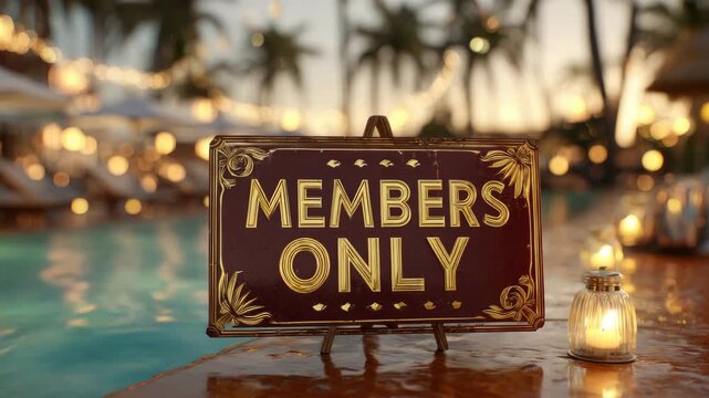 members only sign on pool background decorated with lights animation