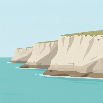 Simple limestone cliff coast landscape background with pale rock and turquoise water