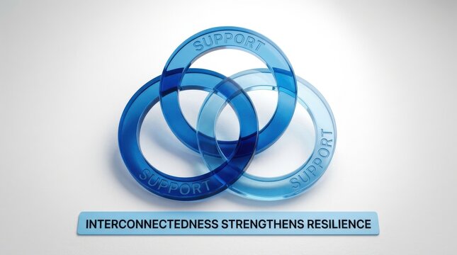 Three interlocking blue rings displaying the word support