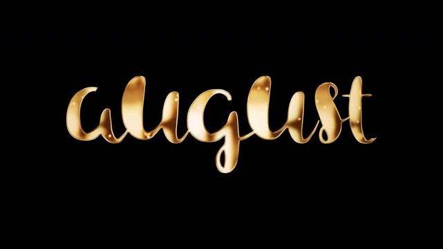 Animation word of August golden shine light motion text with light effect animation isolate using QuickTime Alpha Channel 