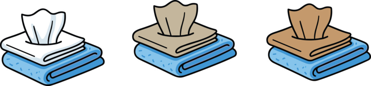 Tissue Box Collection with Soft Facial Tissue Boxes on Folded Towels Vector Illustration