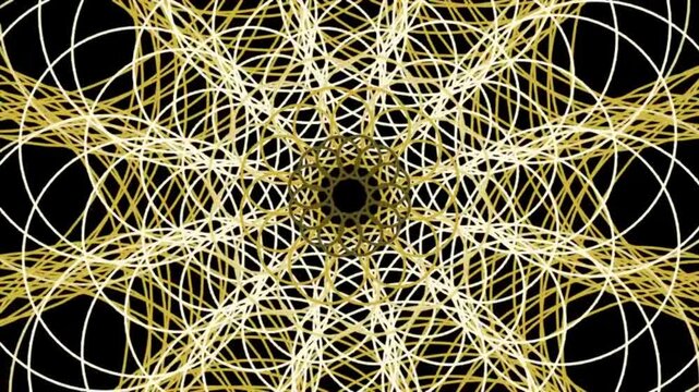 Intricate golden spirograph mandala animation on black background
