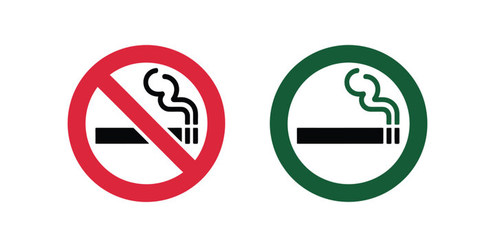No Smoking Sign, No Smoking Sign Set with Forbidden Tobacco and Electronic Cigarette Symbols for Smoke Free Area Safety Vector Illustration