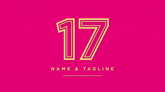 Vibrant pink background featuring the stylized yellow outline number 17, designed as a bold modern template for branding, logos, and taglines.