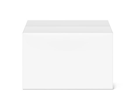 White moving cardboard box mockup. 3D hight realistic vector illustration isolated on white background. Scalable and editable without lose quality. Ready layered template for your design. EPS10.