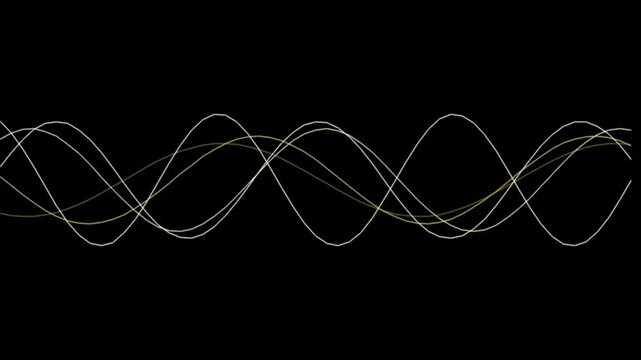 Abstract white and gold sine wave lines on black background