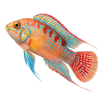 Vibrant tropical cichlid fish illustration isolated on white background.