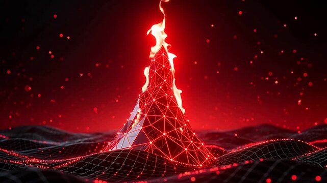 Fiery red cone in digital space