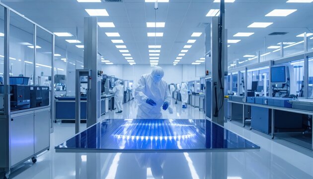 High-Tech Cleanroom Environment for Semiconductor Manufacturing and Research.