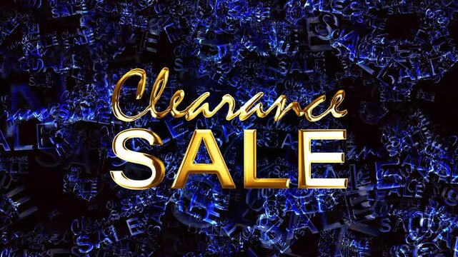 Animation text of Clearance sale  glitch text effect cinematic title on black abstract background.
