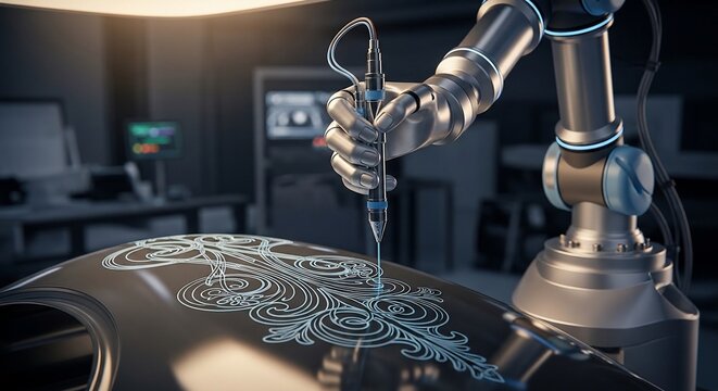 Robotic arm engraving surface