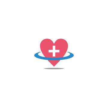 planet medical heart symbol logo vector