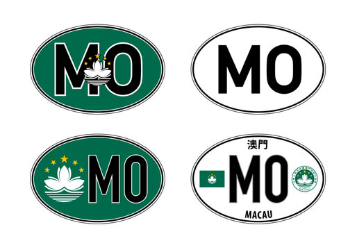 Macau, oval international vehicle registration code license plate car sticker, vector illustration