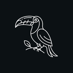 Obraz premium Detailed white line art toucan bird logo.