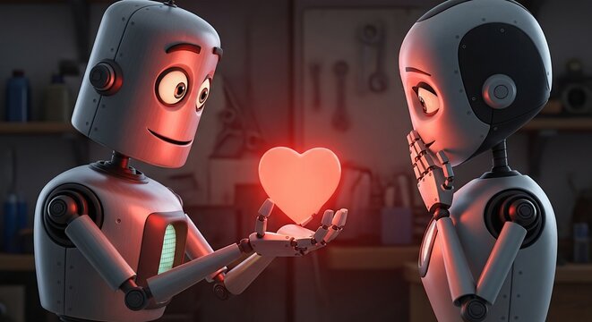 Robots heart symbol romance
