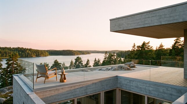 Modern Lakeside House with Rooftop Terrace and Fire Pit