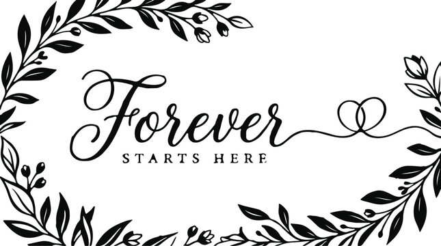 Elegant forever starts here wedding invitation design with leaves