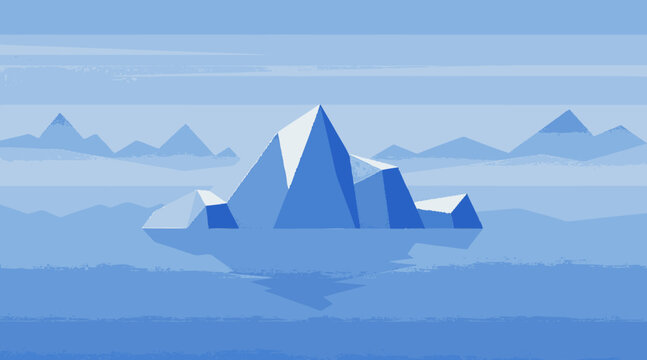 Large iceberg floating in frozen blue arctic sea