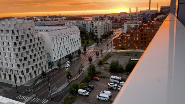 Panoramic Sunset over Helsinki J&auml;tk&auml;saari Rooftops and Sea in Summer