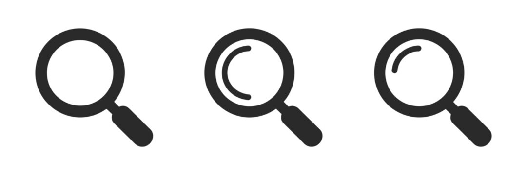 Magnifying Glass Vector Icon Set Featuring Search, Zoom In, Zoom Out, Find, Inspection, Lens, User Interface Symbols, And Minimal Black Vector Illustration Isolated On Transparent Background.