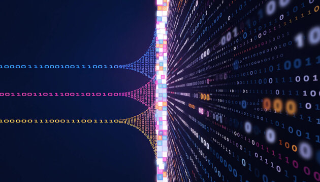 Digital data conversion concept with binary code streams isolated on transparent background file