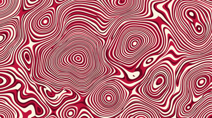 Obraz premium Abstract Fluid Pattern with Red and White Swirling Lines and Organic Concentric Shapes for Modern Graphic Background