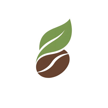 Minimalist organic coffee bean logo with a green leaf on top, representing eco-friendly farming, natural coffee shop branding, sustainable agriculture, and fresh espresso identity
