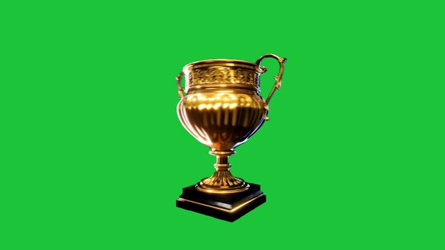 Ornate gold trophy rotating on green screen background motion graphic element