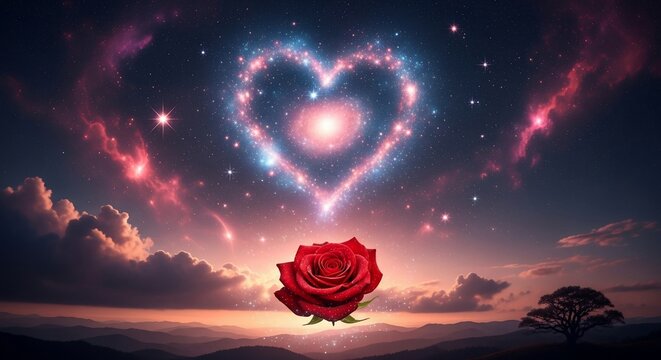 Rose heart sky concept