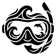 Snorkeling goggles surrounded by swirling ocean waves round emblem © AnilChandra