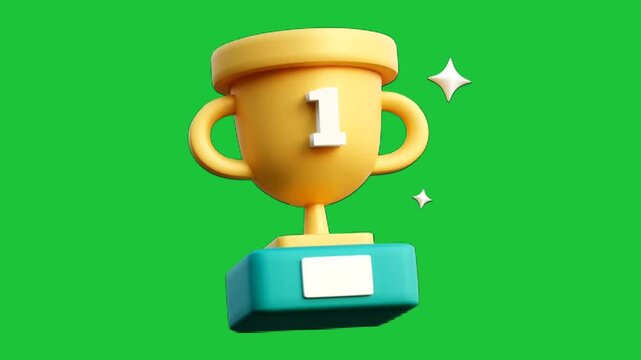 Gold trophy award with number one spinning on green screen background motion graphic element