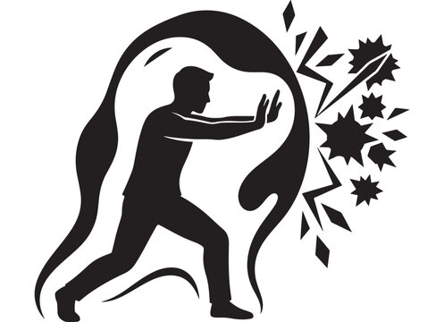 Woman Lifting a Dumbbell Icon with Energetic Spark Burst Design, Bold Black and White Fitness Symbol for Workout Inspiration
