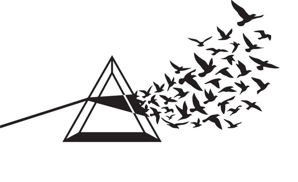 Triangle Warning Sign with Flying Bird Silhouettes Symbolizing Danger, Threat, and Environmental Disturbance Concept