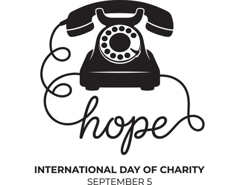 Telephone Icon with Hope Text for International Day of Charity September 5 Featuring Vintage, Rotary, Phone with Black and White