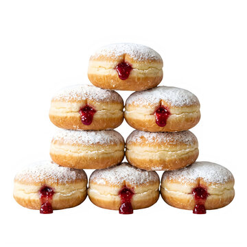 Stack of fresh delicious jelly filled donuts with powdered sugar topping