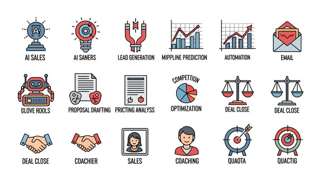 Business Icons Set: Sales, Marketing, Strategy, Analytics, and Teamwork Concepts